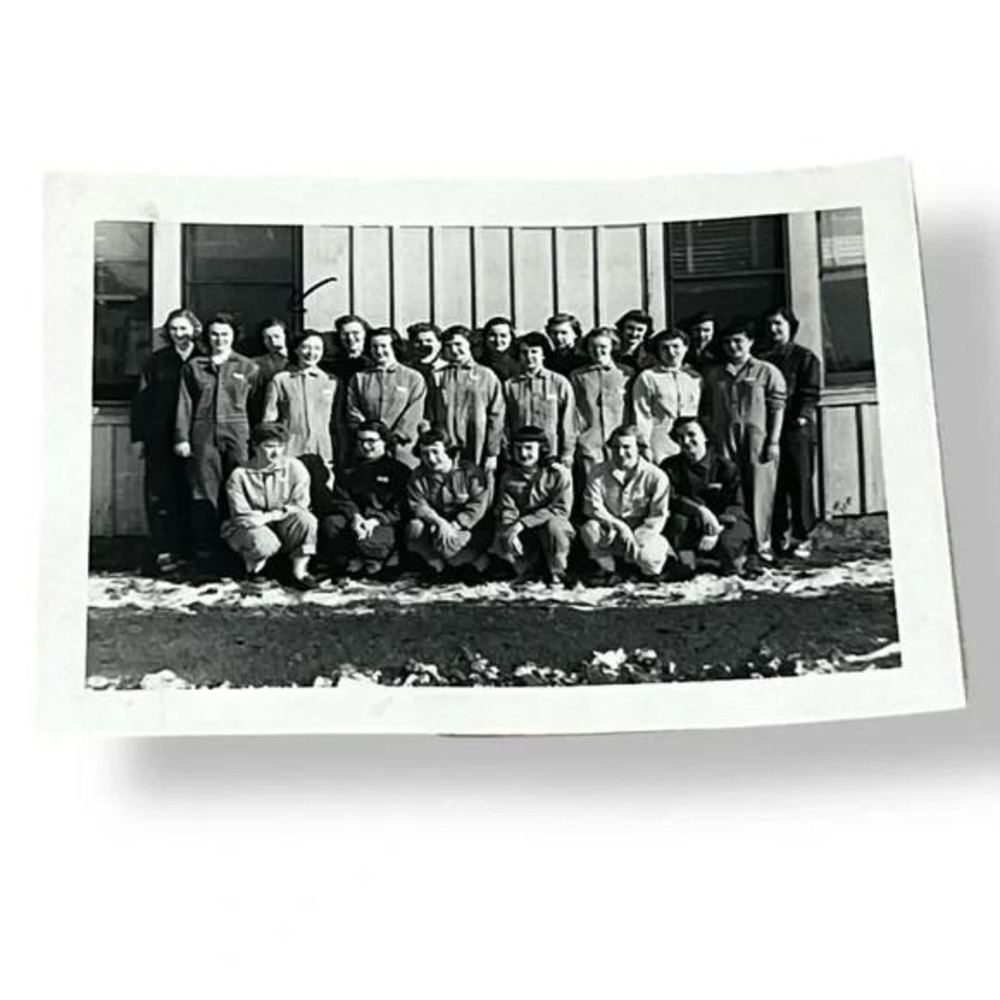 Group of Women Working in Manufacturing Plant Uniforms 1940s Vintage Photo EBX
